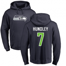 NFL Nike Seattle Seahawks #7 Brett Hundley Navy Blue Name & Number Logo Pullover Hoodie