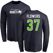 NFL Nike Seattle Seahawks #37 Tre Flowers Navy Blue Name & Number Logo Long Sleeve T-Shirt
