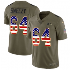 Men's Nike Seattle Seahawks #64 J.R. Sweezy Limited Olive USA Flag 2017 Salute to Service NFL Jersey