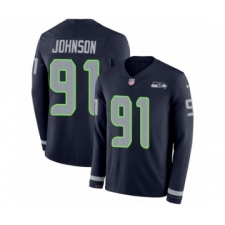 Men's Nike Seattle Seahawks #91 Tom Johnson Limited Navy Blue Therma Long Sleeve NFL Jersey