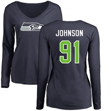 NFL Women's Nike Seattle Seahawks #91 Tom Johnson Navy Blue Name & Number Logo Long Sleeve T-Shirt