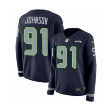 Women's Nike Seattle Seahawks #91 Tom Johnson Limited Navy Blue Therma Long Sleeve NFL Jersey
