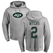 NFL Nike New York Jets #2 Jason Myers Ash Name & Number Logo Pullover Hoodie