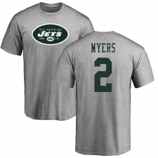 NFL Nike New York Jets #2 Jason Myers Ash Name & Number Logo T-Shirt