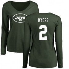 NFL Women's Nike New York Jets #2 Jason Myers Green Name & Number Logo Long Sleeve T-Shirt