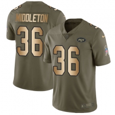 Men's Nike New York Jets #36 Doug Middleton Limited Olive Gold 2017 Salute to Service NFL Jersey