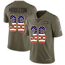 Men's Nike New York Jets #36 Doug Middleton Limited Olive USA Flag 2017 Salute to Service NFL Jersey