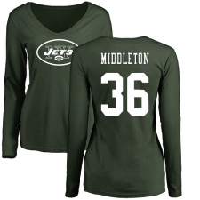 NFL Women's Nike New York Jets #36 Doug Middleton Green Name & Number Logo Long Sleeve T-Shirt