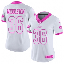 Women Nike New York Jets #36 Doug Middleton Limited White Pink Rush Fashion NFL Jersey
