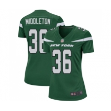 Women's New York Jets #36 Doug Middleton Game Green Team Color Football Jersey