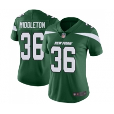 Women's New York Jets #36 Doug Middleton Green Team Color Vapor Untouchable Limited Player Football Jersey