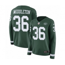 Women's Nike New York Jets #36 Doug Middleton Limited Green Therma Long Sleeve NFL Jersey