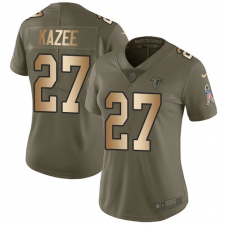 Women Nike Atlanta Falcons #27 Damontae Kazee Limited Olive Gold 2017 Salute to Service NFL Jersey