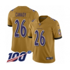 Men's Baltimore Ravens #26 Maurice Canady Limited Gold Inverted Legend 100th Season Football Jersey