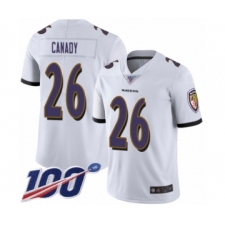 Men's Baltimore Ravens #26 Maurice Canady White Vapor Untouchable Limited Player 100th Season Football Jersey