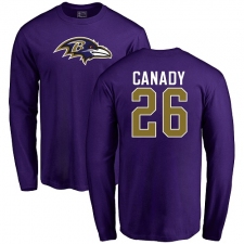NFL Nike Baltimore Ravens #26 Maurice Canady Purple Name & Number Logo Long Sleeve T-Shirt