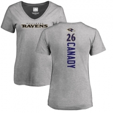 NFL Women's Nike Baltimore Ravens #26 Maurice Canady Ash Backer V-Neck T-Shirt