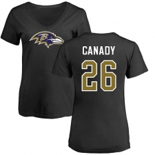 NFL Women's Nike Baltimore Ravens #26 Maurice Canady Black Name & Number Logo T-Shirt