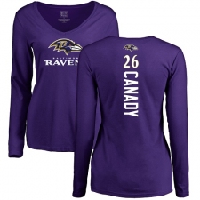 NFL Women's Nike Baltimore Ravens #26 Maurice Canady Purple Backer Long Sleeve T-Shirt