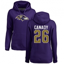 NFL Women's Nike Baltimore Ravens #26 Maurice Canady Purple Name & Number Logo Pullover Hoodie