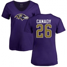 NFL Women's Nike Baltimore Ravens #26 Maurice Canady Purple Name & Number Logo T-Shirt