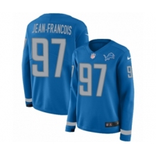Women's Nike Detroit Lions #97 Ricky Jean Francois Limited Blue Therma Long Sleeve NFL Jersey