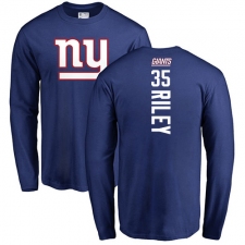 NFL Nike New York Giants #35 Curtis Riley Royal Blue Backer Long Sleeve T-Shirt