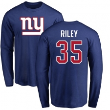 NFL Nike New York Giants #35 Curtis Riley Royal Blue Name & Number Logo Long Sleeve T-Shirt