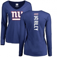 NFL Women's Nike New York Giants #35 Curtis Riley Royal Blue Backer Long Sleeve T-Shirt