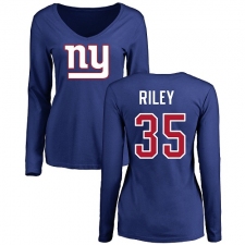 NFL Women's Nike New York Giants #35 Curtis Riley Royal Blue Name & Number Logo Long Sleeve T-Shirt