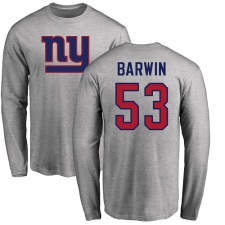 NFL Nike New York Giants #53 Connor Barwin Ash Name & Number Logo Long Sleeve T-Shirt