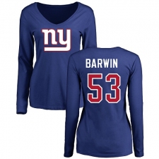 NFL Women's Nike New York Giants #53 Connor Barwin Royal Blue Name & Number Logo Long Sleeve T-Shirt
