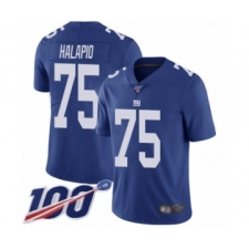 Men's New York Giants #75 Jon Halapio Royal Blue Team Color Vapor Untouchable Limited Player 100th Season Football Jersey