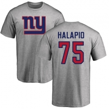NFL Nike New York Giants #75 Jon Halapio Ash Name & Number Logo T-Shirt