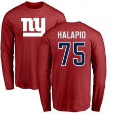 NFL Nike New York Giants #75 Jon Halapio Red Name & Number Logo Long Sleeve T-Shirt