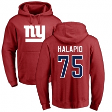 NFL Nike New York Giants #75 Jon Halapio Red Name & Number Logo Pullover Hoodie