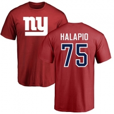 NFL Nike New York Giants #75 Jon Halapio Red Name & Number Logo T-Shirt