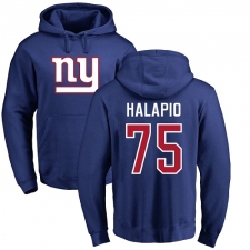 NFL Nike New York Giants #75 Jon Halapio Royal Blue Name & Number Logo Pullover Hoodie