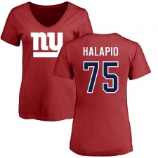 NFL Women's Nike New York Giants #75 Jon Halapio Red Name & Number Logo T-Shirt