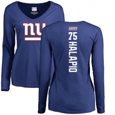 NFL Women's Nike New York Giants #75 Jon Halapio Royal Blue Backer Long Sleeve T-Shirt