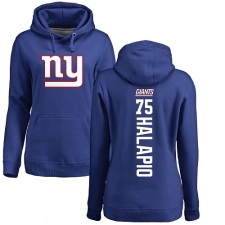 NFL Women's Nike New York Giants #75 Jon Halapio Royal Blue Backer Pullover Hoodie
