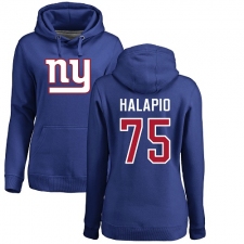 NFL Women's Nike New York Giants #75 Jon Halapio Royal Blue Name & Number Logo Pullover Hoodie