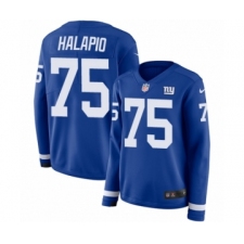 Women's Nike New York Giants #75 Jon Halapio Limited Royal Blue Therma Long Sleeve NFL Jersey