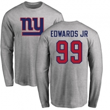 NFL Nike New York Giants #99 Mario Edwards Jr Ash Name & Number Logo Long Sleeve T-Shirt