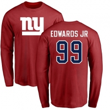 NFL Nike New York Giants #99 Mario Edwards Jr Red Name & Number Logo Long Sleeve T-Shirt