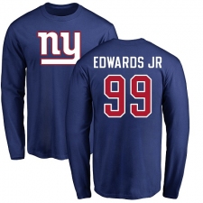 NFL Nike New York Giants #99 Mario Edwards Jr Royal Blue Name & Number Logo Long Sleeve T-Shir