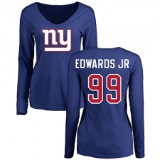 NFL Women's Nike New York Giants #99 Mario Edwards Jr Royal Blue Name & Number Logo Long Sleeve T-Shirt