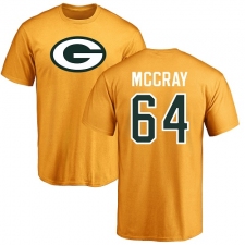 NFL Nike Green Bay Packers #64 Justin McCray Gold Name & Number Logo T-Shirt