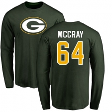 NFL Nike Green Bay Packers #64 Justin McCray Green Name & Number Logo Long Sleeve T-Shirt