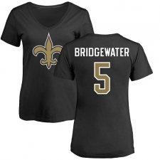 NFL Women's Nike New Orleans Saints #5 Teddy Bridgewater Black Name & Number Logo Slim Fit T-Shirt